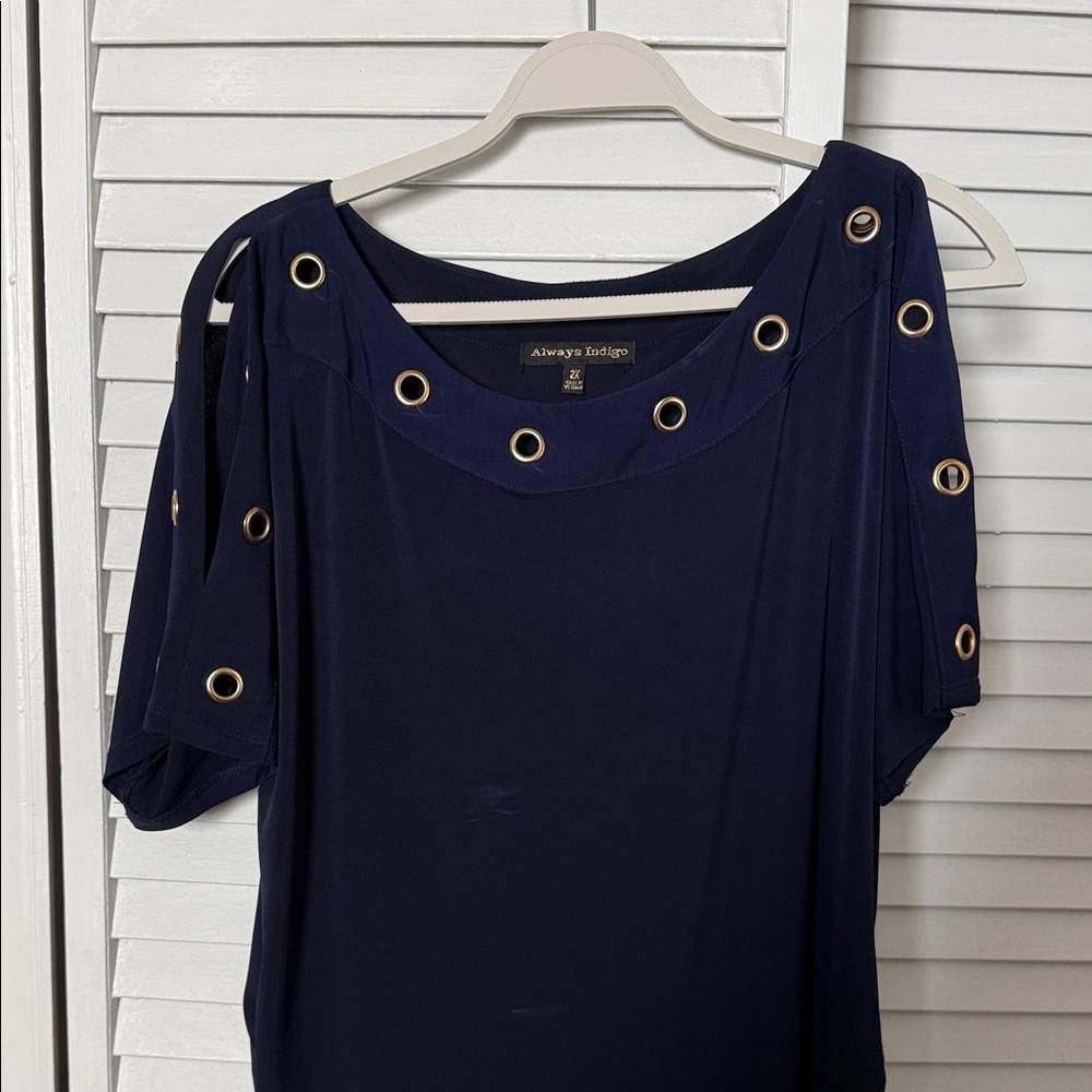 Always Indigo Women's Navy Blouse with Grommet Accents